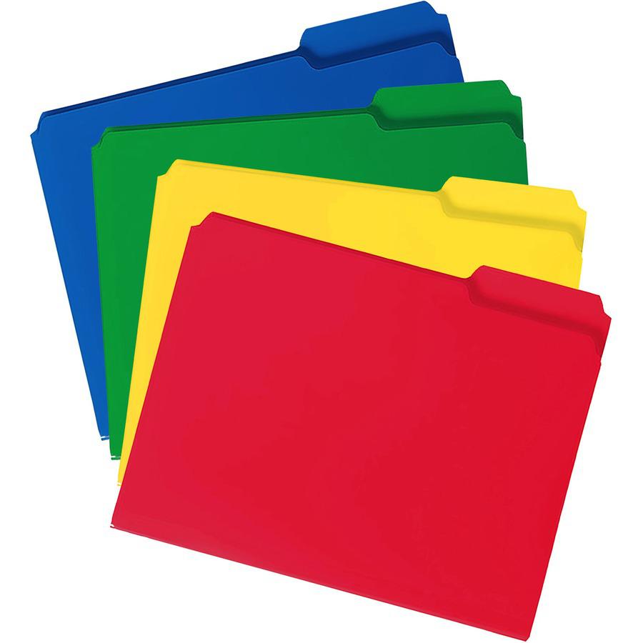 Smead 1/3 Tab Cut Letter Top Tab File Folder - 8 1/2" x 11" - 3/4" Expansion - Top Tab Location - Assorted Position Tab Position - Poly - Blue, Green, Yellow, Red - 24 / Box. Picture 8