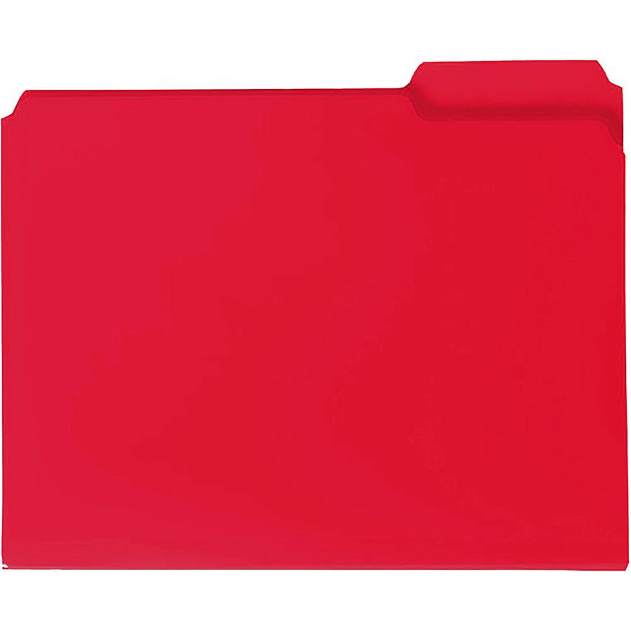 Smead 1/3 Tab Cut Letter Top Tab File Folder - 8 1/2" x 11" - 3/4" Expansion - Top Tab Location - Assorted Position Tab Position - Polypropylene - Red - 24 / Box. Picture 3