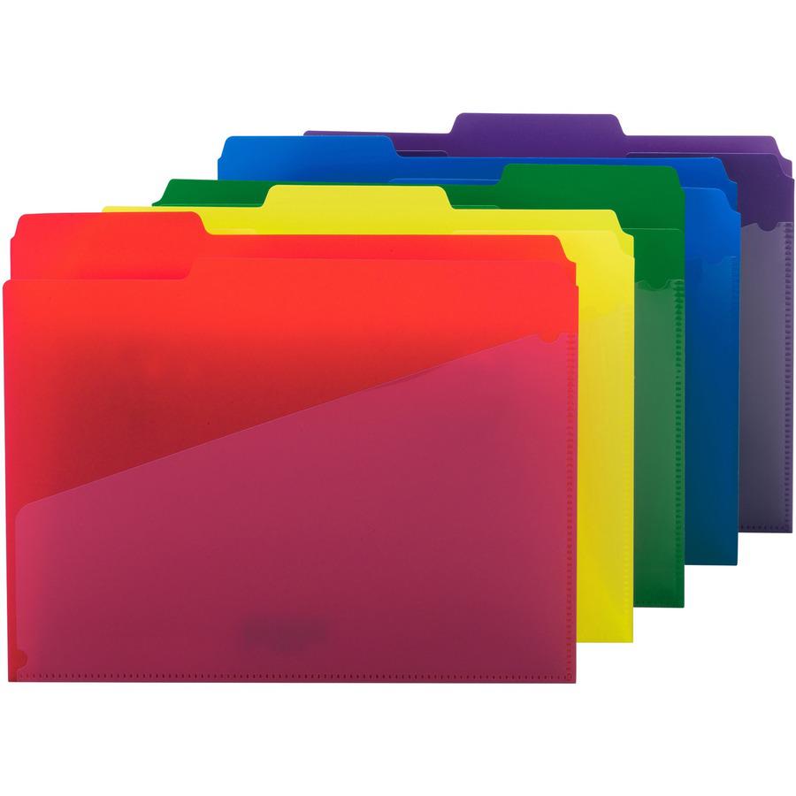 Smead 1/3 Tab Cut Letter Top Tab File Folder - 8 1/2" x 11" - 3/4" Expansion - Top Tab Location - Assorted Position Tab Position - Poly - Blue, Green, Red, Yellow, Purple - 30 / Box. Picture 7