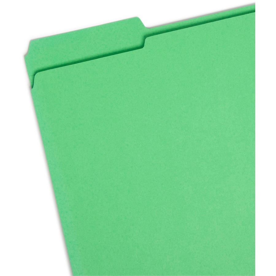Smead Colored 1/3 Tab Cut Letter Recycled Top Tab File Folder - 8 1/2" x 11" - 3/4" Expansion - Top Tab Location - Assorted Position Tab Position - Blue, Green, Red, Yellow - 10% Recycled - 12 / Pack. Picture 6
