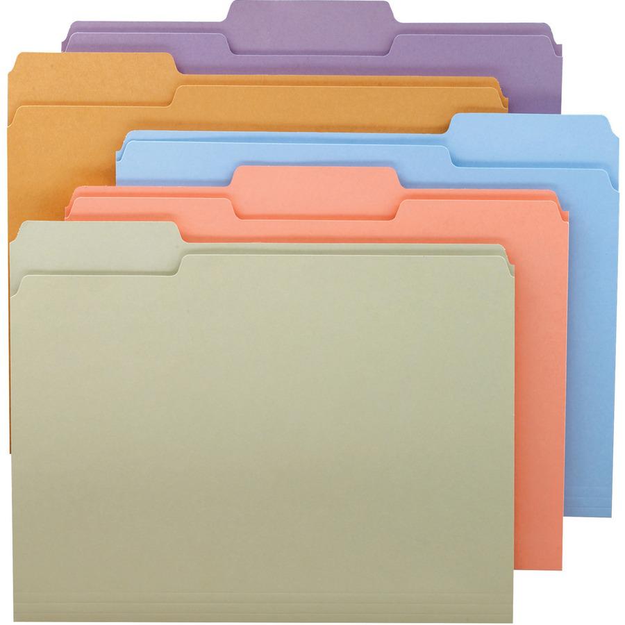 Smead Colored 1/3 Tab Cut Letter Recycled Top Tab File Folder - 8 1/2" x 11" - Top Tab Location - Assorted Position Tab Position - Camel, Lake Blue, Lavender, Moss, Pink - 10% Recycled - 100 / Box. Picture 6