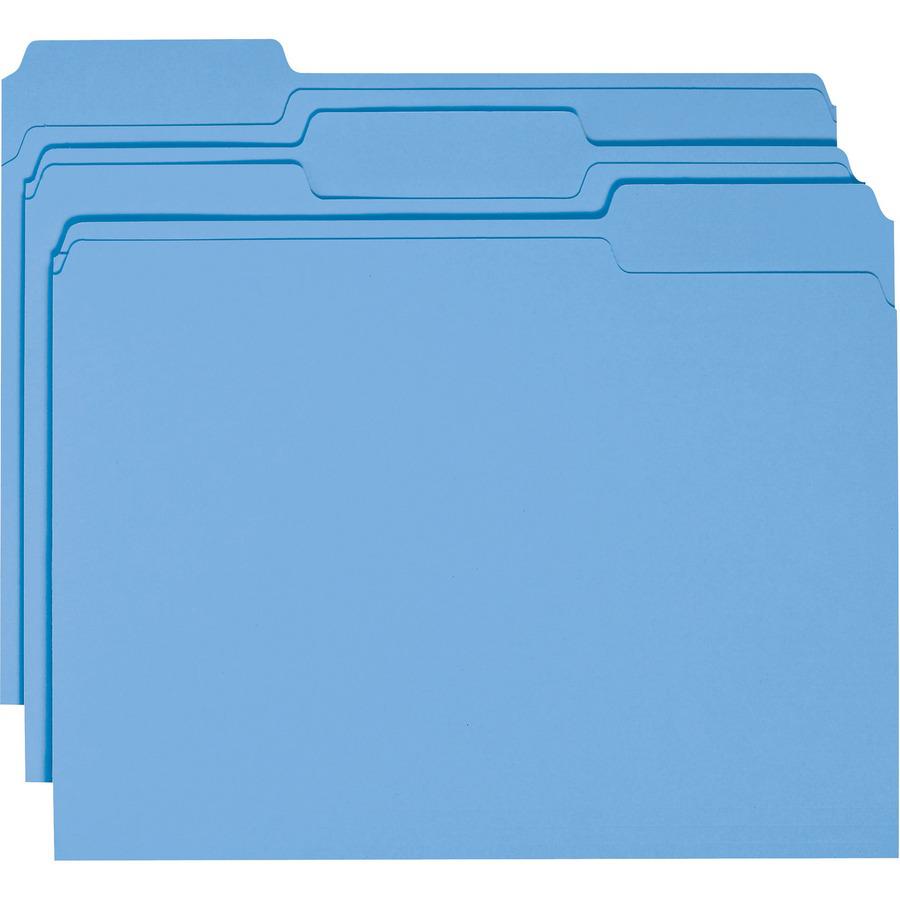 Smead 1/3 Tab Cut Letter Recycled Top Tab File Folder - 8 1/2" x 11" - 3/4" Expansion - Top Tab Location - Assorted Position Tab Position - Blue - 10% Recycled - 100 / Box. Picture 5