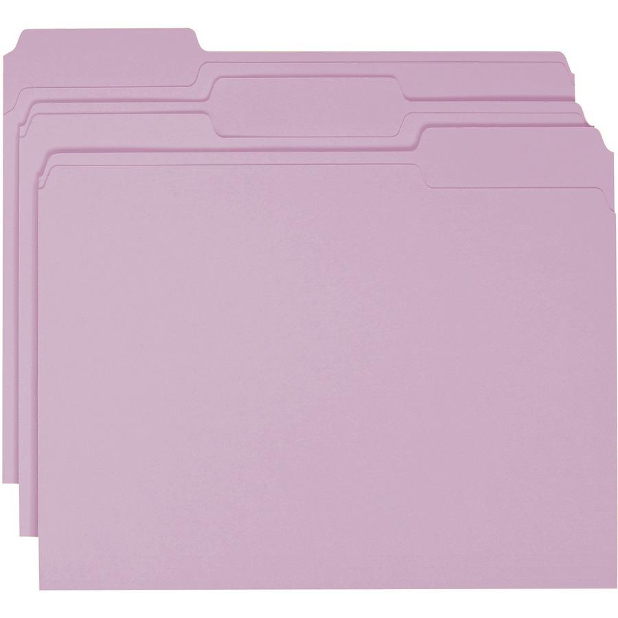 Smead Colored 1/3 Tab Cut Letter Recycled Top Tab File Folder - 8 1/2" x 11" - 3/4" Expansion - Top Tab Location - Assorted Position Tab Position - Lavender - 10% Recycled - 100 / Box. Picture 6