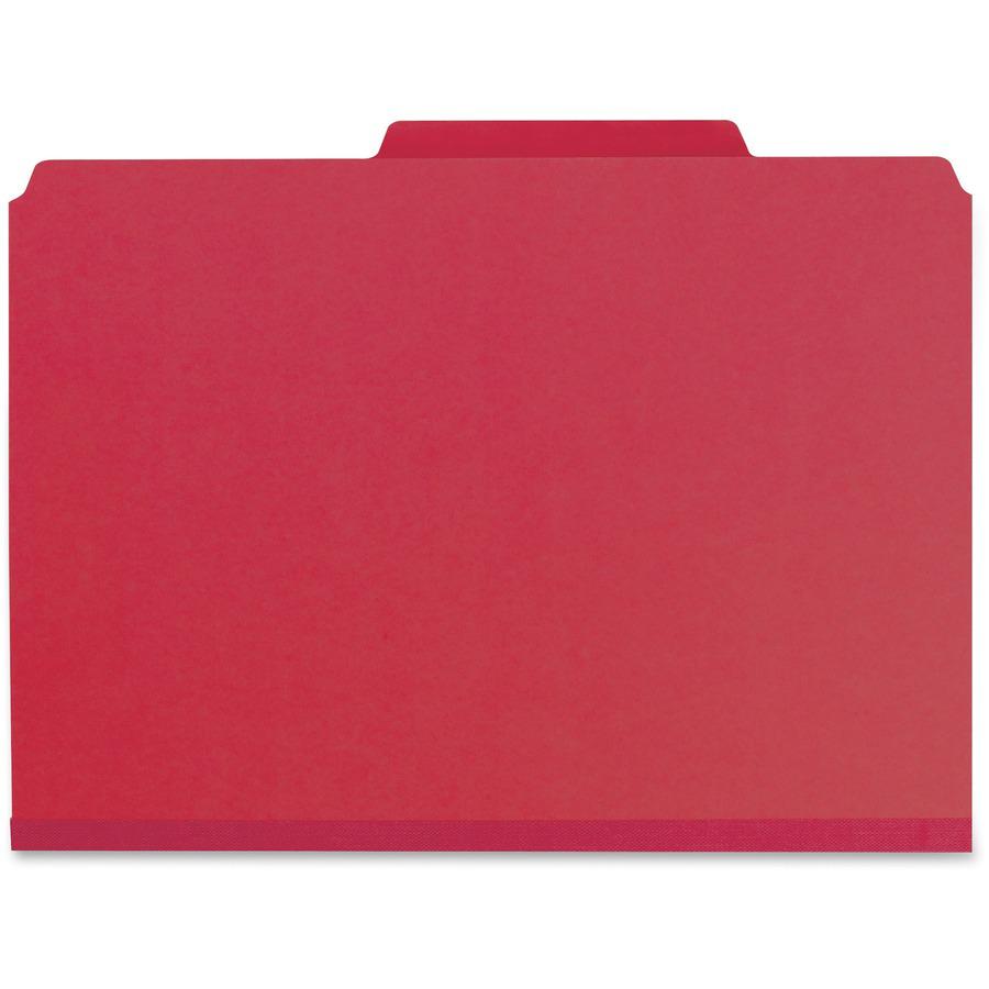 Smead Colored 1/3 Tab Cut Letter Recycled Top Tab File Folder - 8 1/2" x 11" - 1" Expansion - Top Tab Location - Assorted Position Tab Position - Pressboard - Bright Red - 100% Recycled - 25 / Box. Picture 8