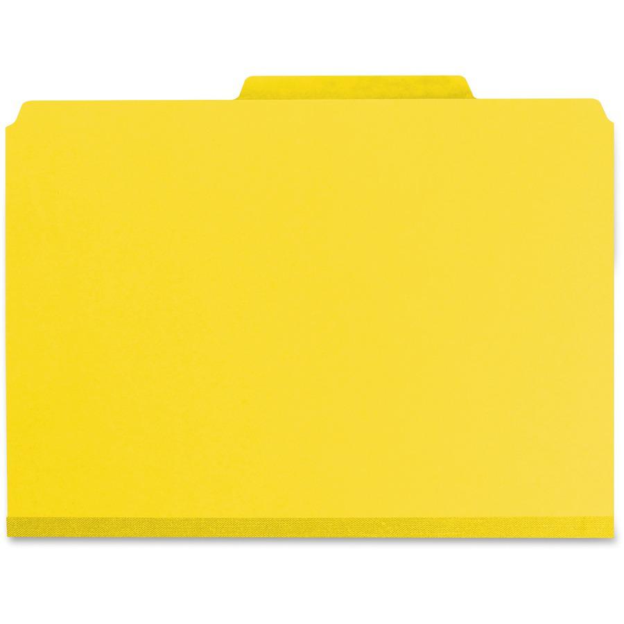 Smead Colored 1/3 Tab Cut Letter Recycled Top Tab File Folder - 8 1/2" x 11" - 1" Expansion - Top Tab Location - Assorted Position Tab Position - Pressboard - Yellow - 100% Recycled - 25 / Box. Picture 7
