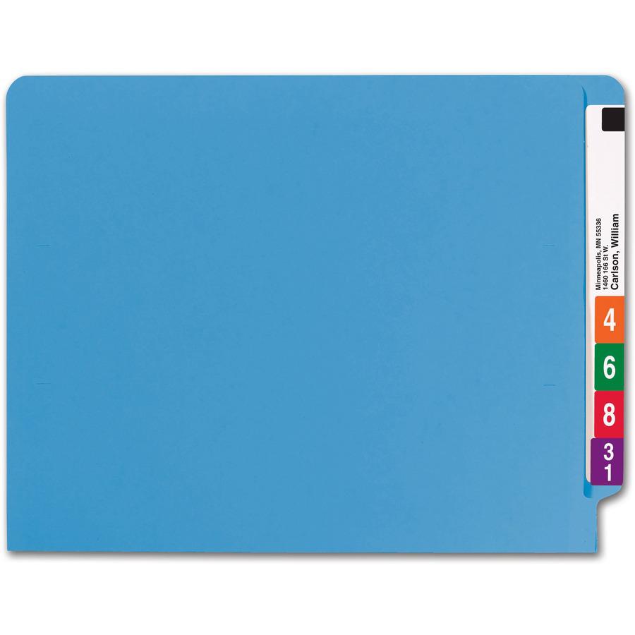 Smead Shelf-Master Straight Tab Cut Letter Recycled End Tab File Folder - 8 1/2" x 11" - 3/4" Expansion - Blue - 10% Recycled - 100 / Box. Picture 2