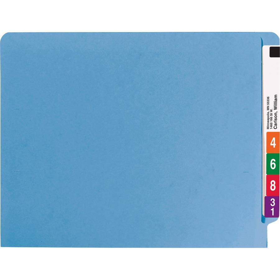 Smead Shelf-Master Straight Tab Cut Letter Recycled Fastener Folder - 8 1/2" x 11" - 3/4" Expansion - 2 x 2B Fastener(s) - 2" Fastener Capacity for Folder - End Tab Location - Blue - 10% Recycled - 50. Picture 6