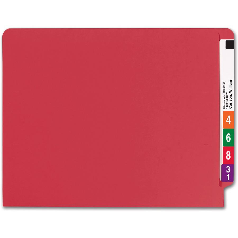 Smead Shelf-Master Straight Tab Cut Letter Recycled End Tab File Folder - 8 1/2" x 11" - 3/4" Expansion - Red - 10% Recycled - 100 / Box. Picture 4