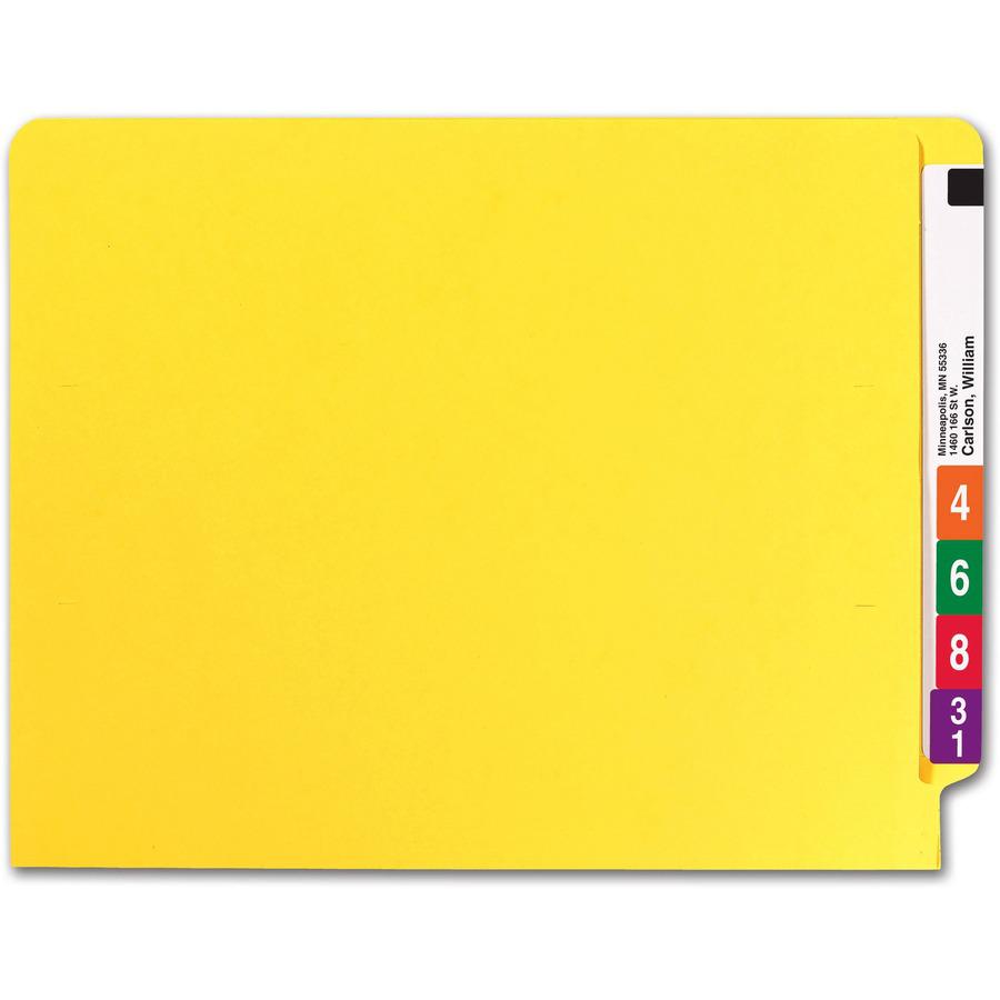 Smead Colored Straight Tab Cut Letter Recycled End Tab File Folder - 8 1/2" x 11" - 3/4" Expansion - Yellow - 10% Recycled - 100 / Box. Picture 2
