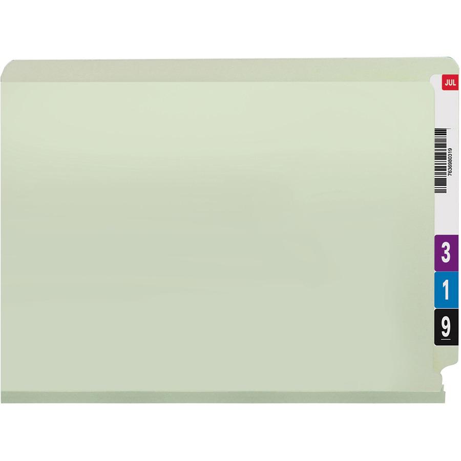 Smead Shelf-Master Straight Tab Cut Letter Recycled Top Tab File Folder - 8 1/2" x 11" - 2" Expansion - Pressboard - Gray/Green - 100% Recycled - 25 / Box. Picture 3