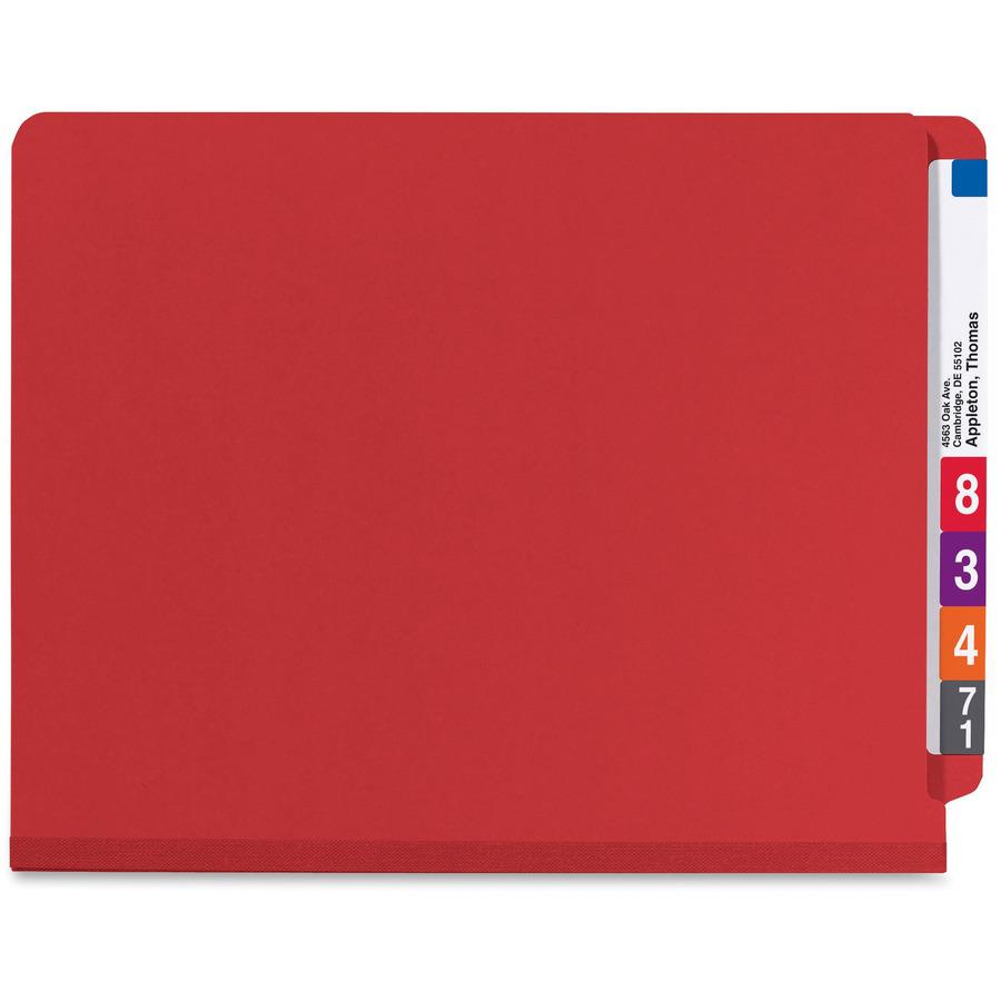 Smead 1/3 Tab Cut Letter Recycled Classification Folder - 8 1/2" x 11" - 2" Expansion - 2 x 2S Fastener(s) - 2" Fastener Capacity for Folder - 2 Divider(s) - Pressboard - Bright Red - 100% Recycled - . Picture 7