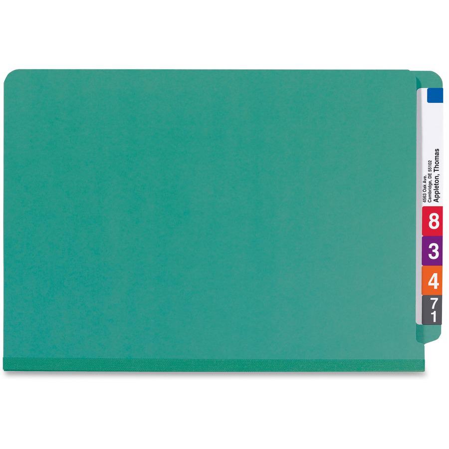 Smead 1/3 Tab Cut Legal Recycled Classification Folder - 8 1/2" x 14" - 2" Expansion - 2 x 2S Fastener(s) - 2" Fastener Capacity for Folder - End Tab Location - 2 Divider(s) - Pressboard - Green - 50%. Picture 4