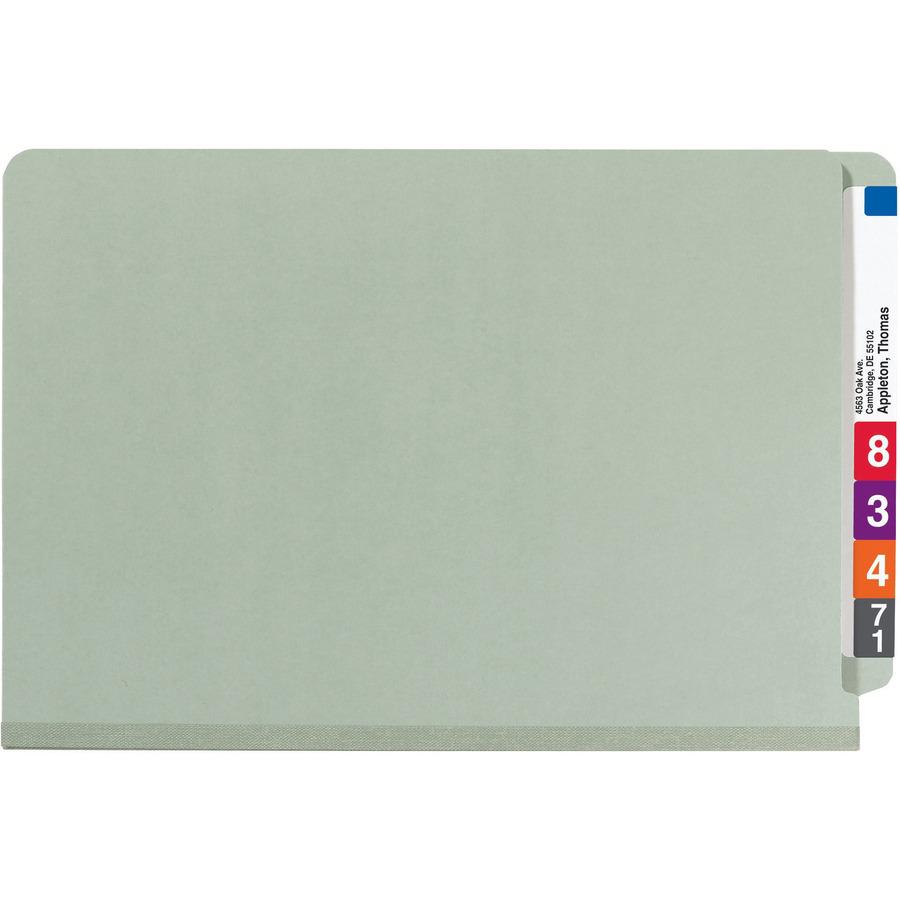 Smead Legal Recycled Classification Folder - 8 1/2" x 14" - 2" Expansion - 2 x 2S Fastener(s) - 2" Fastener Capacity for Folder - End Tab Location - 1 Divider(s) - Pressboard - Gray, Green - 100% Recy. Picture 4