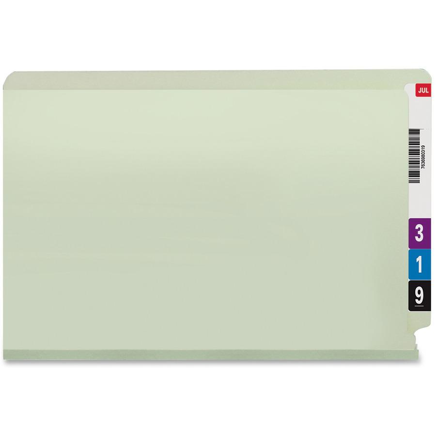 Smead Legal Recycled Fastener Folder - 8 1/2" x 14" - 1" Expansion - 2 x 2S Fastener(s) - 2" Fastener Capacity for Folder - End Tab Location - Pressboard - Gray, Green - 100% Recycled - 25 / Box. Picture 6