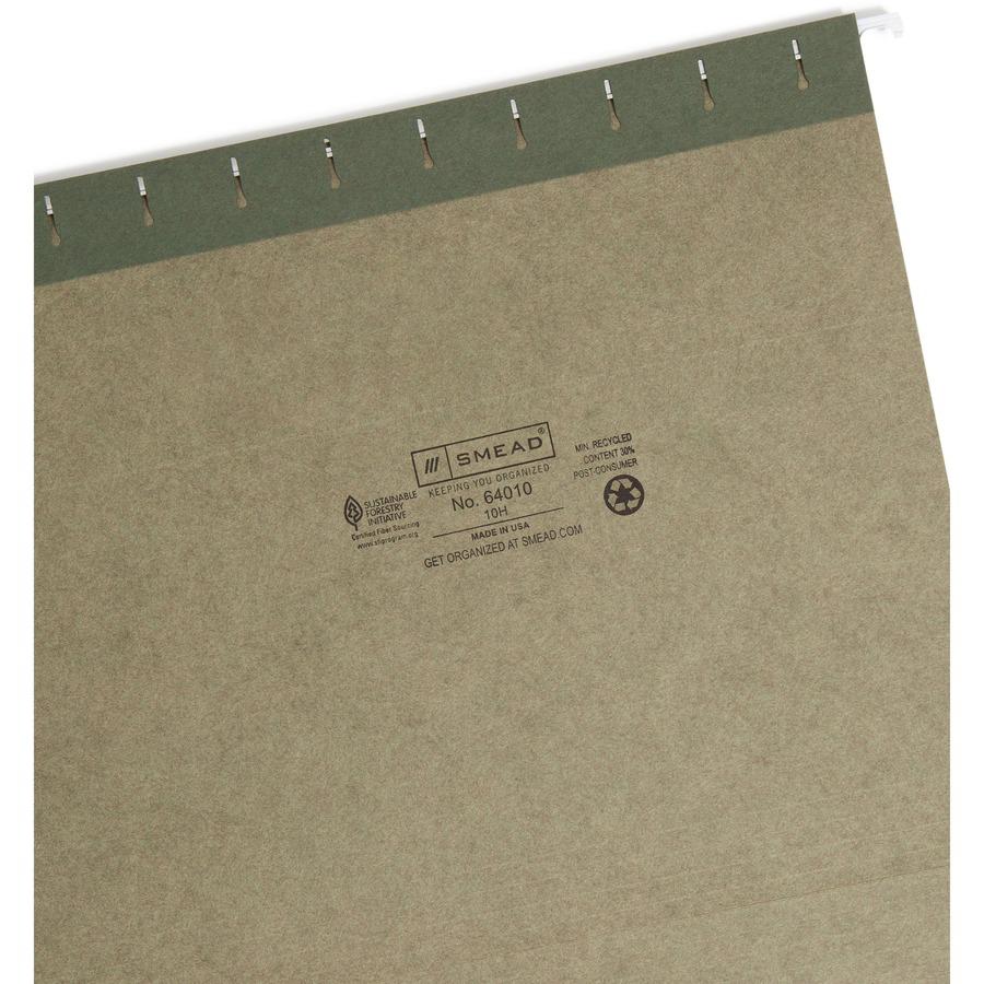 Smead Letter Recycled Hanging Folder - 8 1/2" x 11" - 2" Expansion - Standard Green - 10% Recycled - 25 / Box. Picture 5