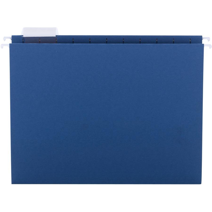Smead 1/5 Tab Cut Letter Recycled Hanging Folder - 8 1/2" x 11" - Top Tab Location - Assorted Position Tab Position - Vinyl - Navy Blue - 10% Recycled - 25 / Box. Picture 6