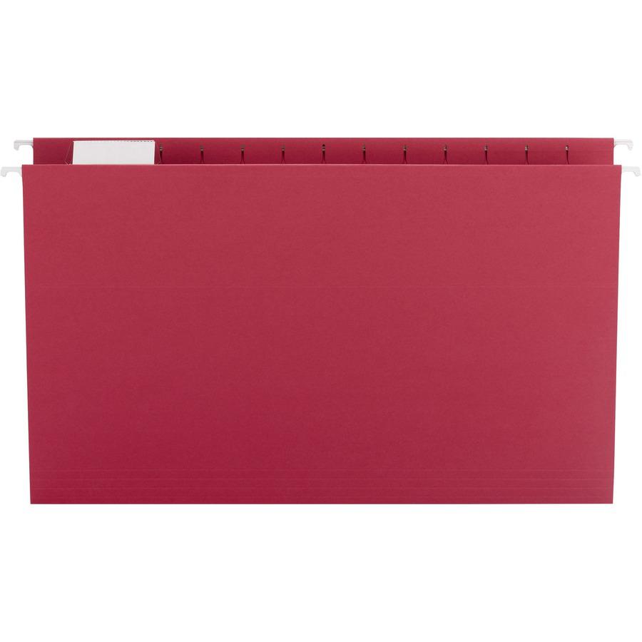Smead Colored 1/5 Tab Cut Legal Recycled Hanging Folder - 8 1/2" x 14" - Top Tab Location - Assorted Position Tab Position - Vinyl - Red - 10% Recycled - 25 / Box. Picture 6