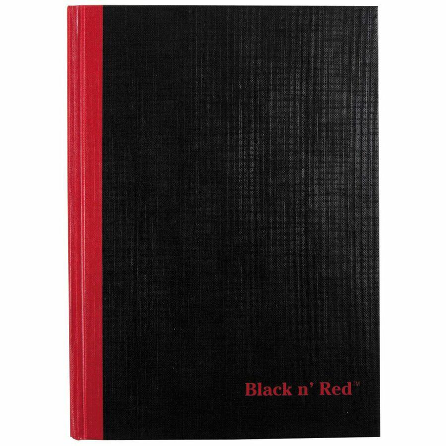 Black n' Red Casebound Ruled Notebooks - A5 - 96 Sheets - Sewn - 24 lb Basis Weight - A5 - 5 5/8" x 8 1/4" - White Paper - Red Binding - Black Cover - Ribbon Marker, Hard Cover - 1 Each. Picture 6