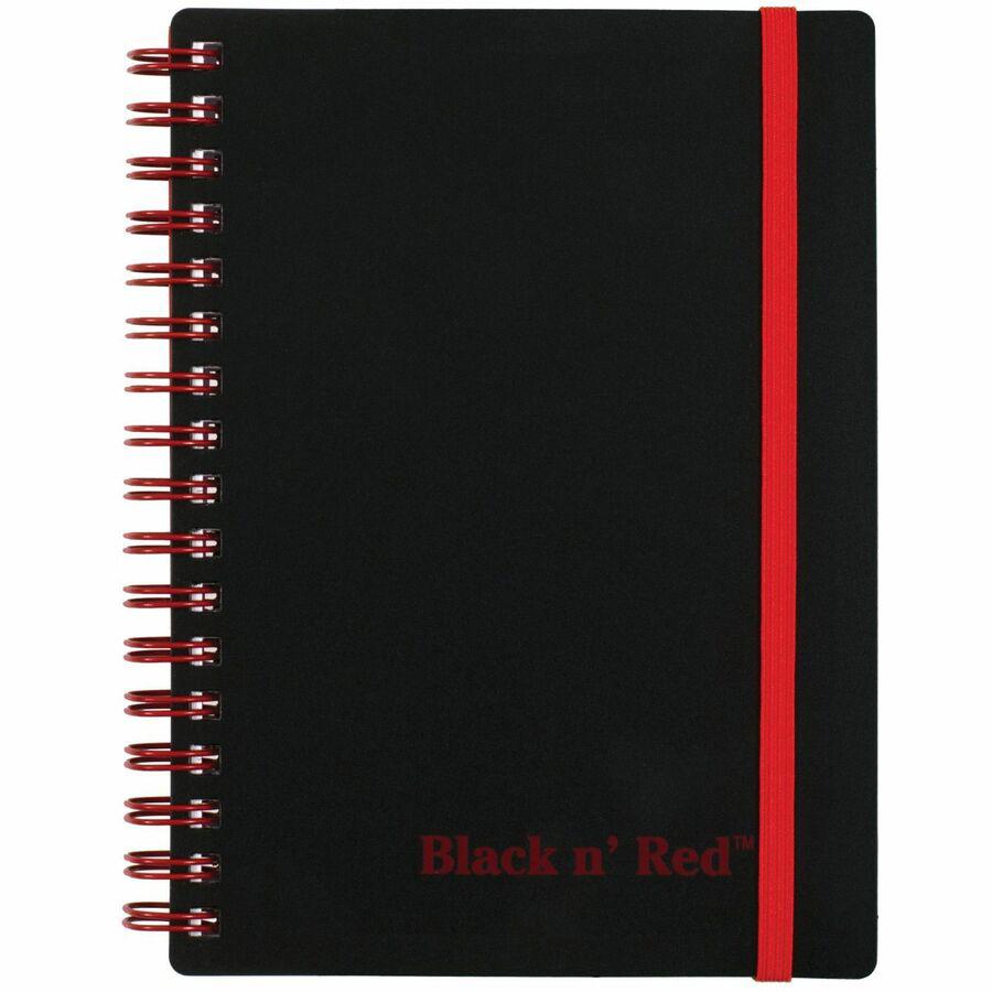 Black n' Red Business Notebook - 70 Sheets - Double Wire Spiral - 24 lb Basis Weight - A6 - 4 1/8" x 5 7/8" - White Paper - Red Binding - BlackPolypropylene Cover - Perforated, Wipe-clean Cover, Strap. Picture 4