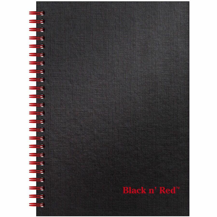 Black n' Red Wirebound Ruled Notebook - A5 - 70 Sheets - Wire Bound - 24 lb Basis Weight - 5 7/8" x 8 1/4" - White Paper - Red Binder - Black Cover - Perforated, Wipe-clean Cover, Laminated, Pocket - . Picture 4