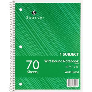 Sparco Quality Wirebound Wide Ruled Notebooks - 70 Sheets - Wire Bound - Wide Ruled - Unruled - 16 lb Basis Weight - 8" x 10 1/2" - Bright White Paper - Assorted Cover - Chipboard Cover - Bleed-free, . Picture 6