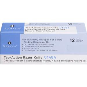 Sparco Tap Action Razor Knife - Stainless Steel Blade - Retractable, Reversible - 3" Length - 12 / Box. Picture 9