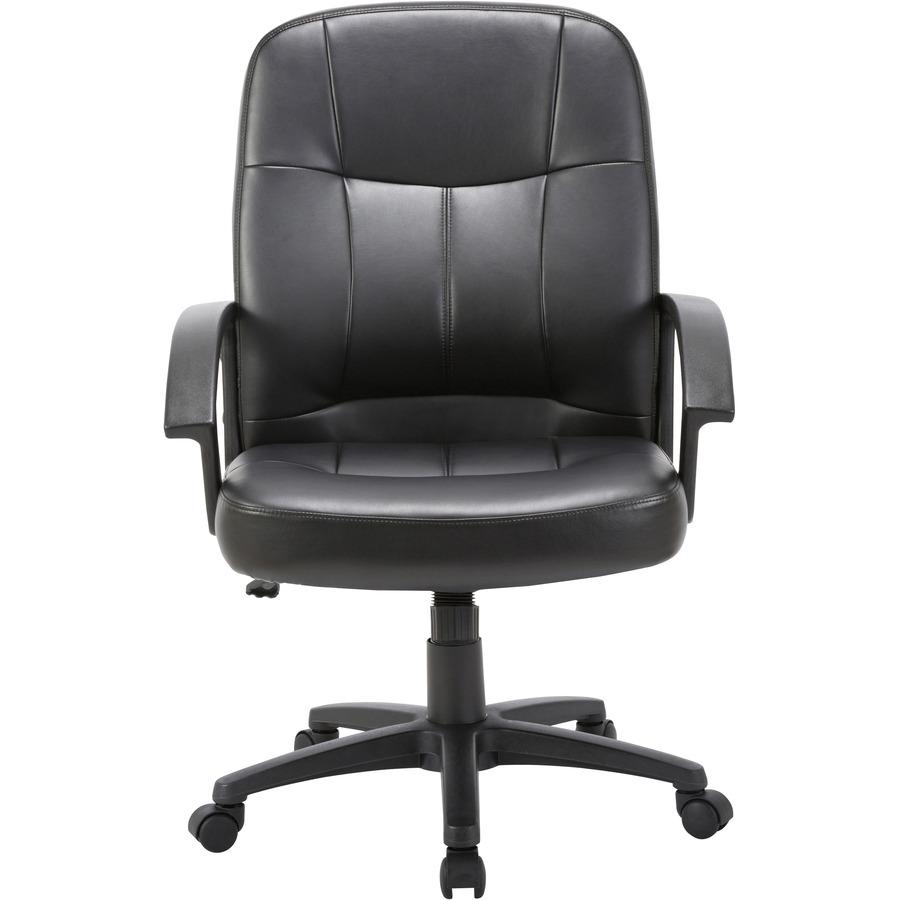 Lorell Chadwick Series Managerial Mid-Back Chair - Black Leather Seat - Black Frame - 5-star Base - Black - 1 Each. Picture 3