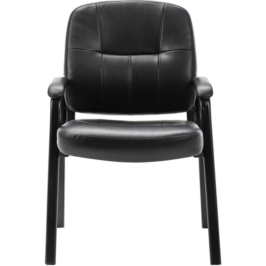 Lorell Chadwick Series Guest Chair - Black Leather Seat - Black Steel Frame - Black - Steel, Leather - 1 Each. Picture 4
