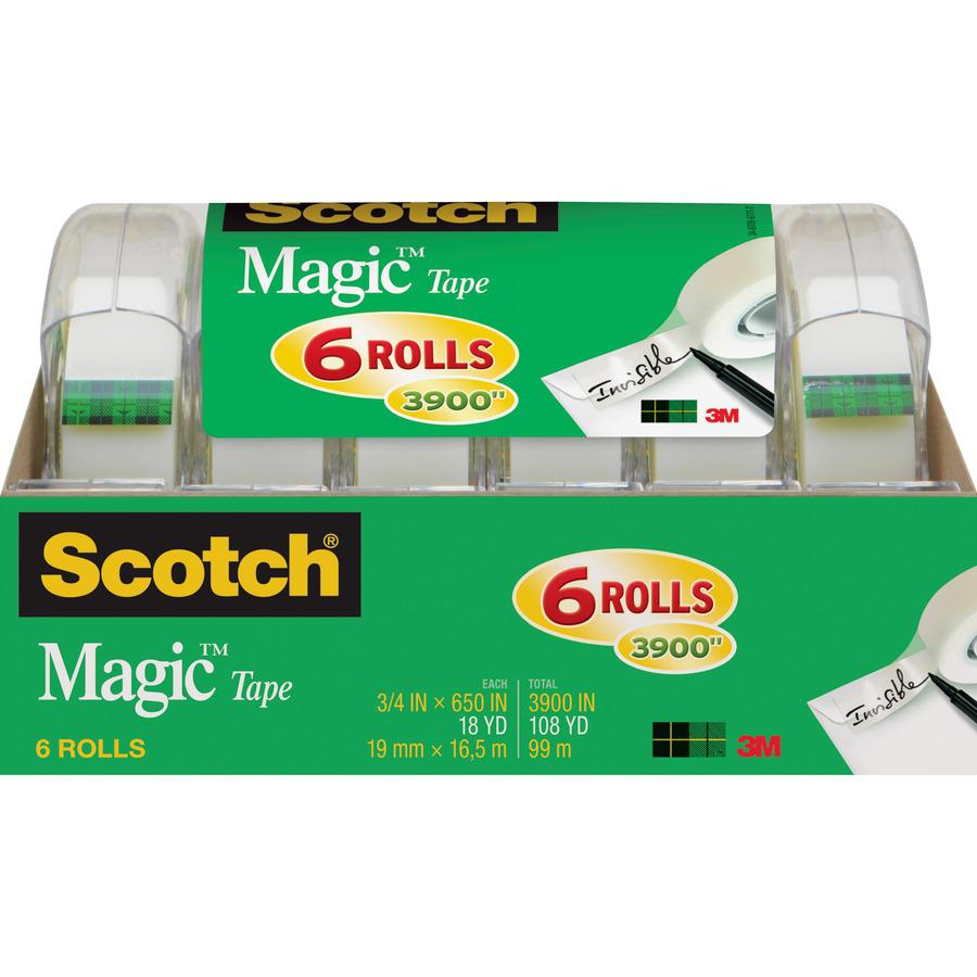 Scotch 3/4"W Magic Tape - 18.06 yd Length x 0.75" Width - 1" Core - Dispenser Included - Handheld Dispenser - Tear Resistant - For Mending, Splicing - 6 / Pack - Matte - Clear. Picture 3