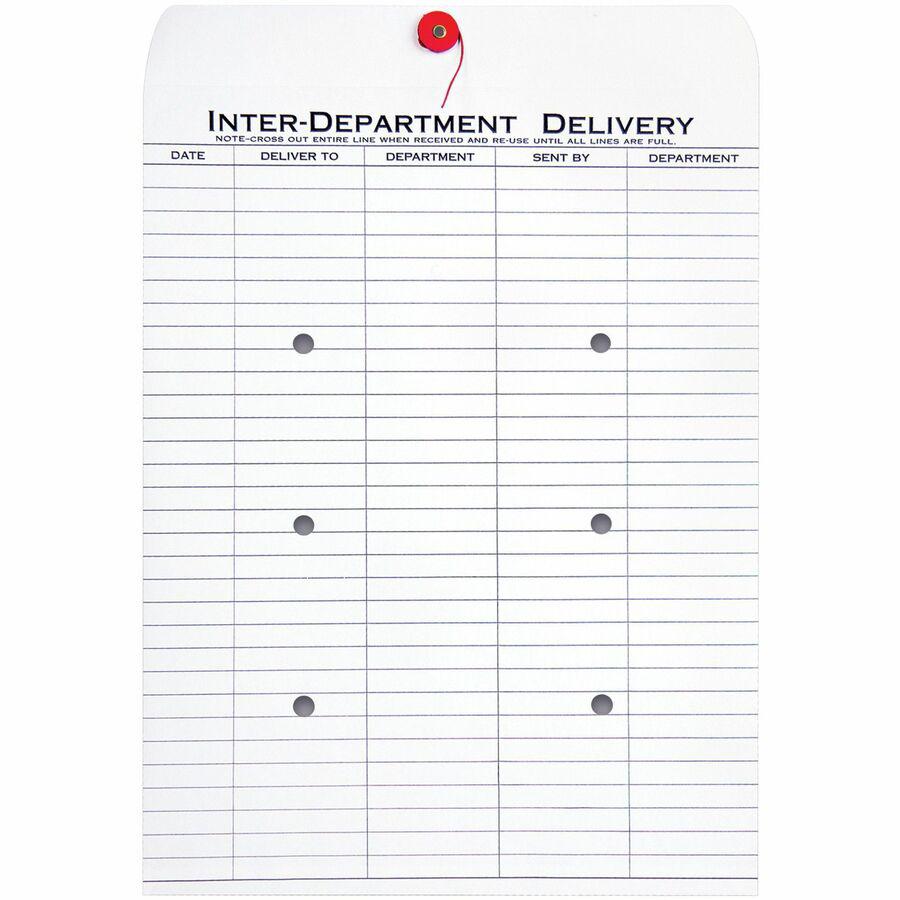 Quality Park 10 x 13 Treated Inter-Departmental Envelopes - Inter-department - #13 1/2 - 10" Width x 13" Length - 28 lb - String/Button - 100 / Box - White. Picture 3