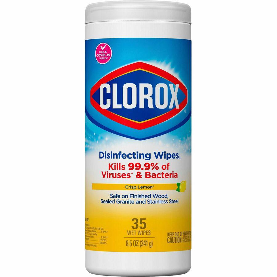 Clorox Disinfecting Cleaning Wipes - Ready-To-Use - Crisp Lemon Scent - 7" Length x 8" Width - 35 / Canister - 12 / Carton - Pleasant Scent, Disinfectant, Pre-moistened, Bleach-free - Yellow. Picture 6