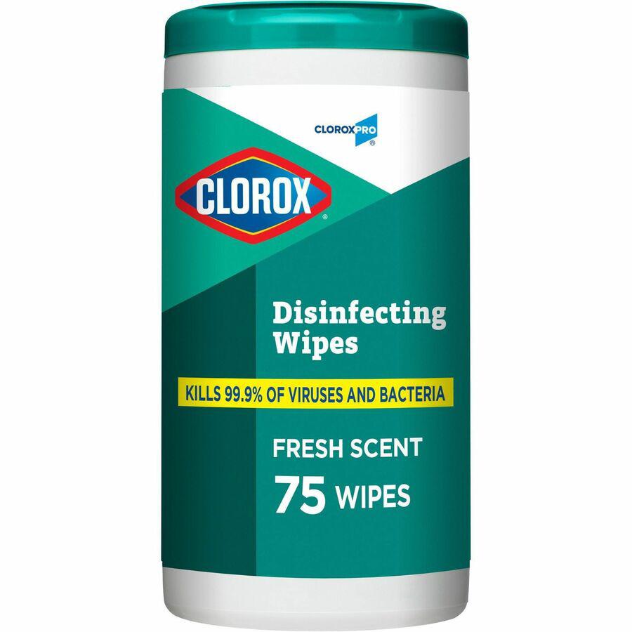 CloroxPro&trade; Disinfecting Wipes - For Hard Surface, Glass, Mirror - Ready-To-Use - Fresh Scent - 75 / Canister - 6 / Carton - Pleasant Scent, Disinfectant, Pre-moistened, Textured, Streak-free, Bl. Picture 6