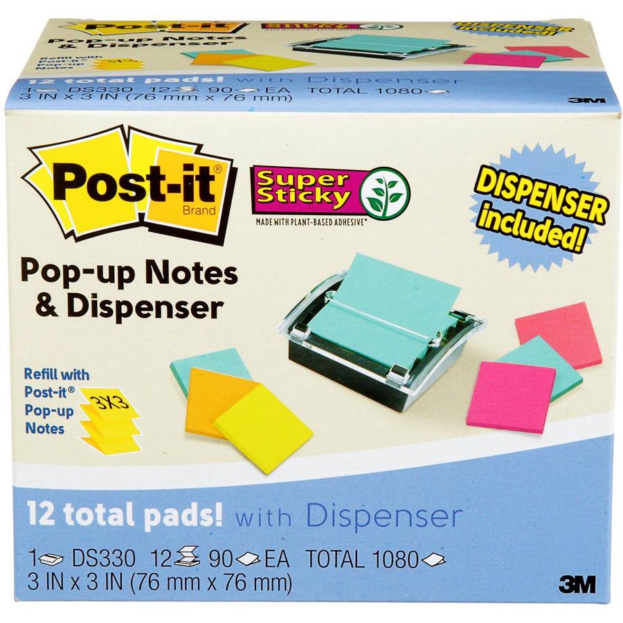 Post-it&reg; Super Sticky Dispenser Notes and Dispenser - 1080 - 3" x 3" - Square - 90 Sheets per Pad - Unruled - Blue, Orange, Green, Pink - Paper - Self-adhesive - 1 / Pack. Picture 4