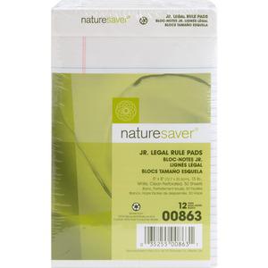 Nature Saver 100% Recycled White Jr. Rule Legal Pads - Jr.Legal - 50 Sheets - 0.28" Ruled - 15 lb Basis Weight - Jr.Legal - 5" x 8" - White Paper - Perforated, Back Board - Recycled - 1 Dozen. Picture 9