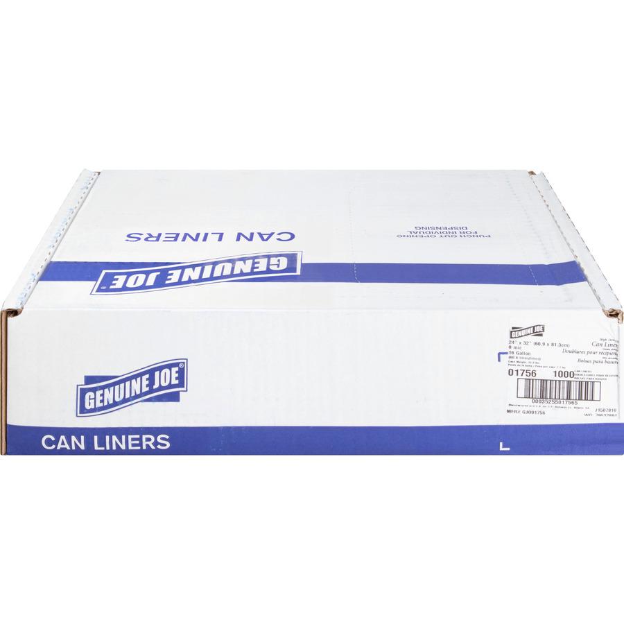 Genuine Joe High-density Can Liners - Small Size - 16 gal - 24" Width x 32" Length x 0.31 mil (8 Micron) Thickness - High Density - Clear - Resin - 1000/Carton - Office Waste, Industrial Trash. Picture 5