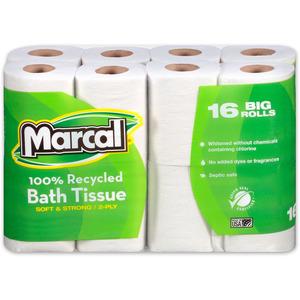 Marcal 100% Recycled Soft/Strong Bath Tissue - 2 Ply - 4.20" x 3.60" - 168 Sheets/Roll - White - 16 Rolls Per Container - 6 / Carton. Picture 5