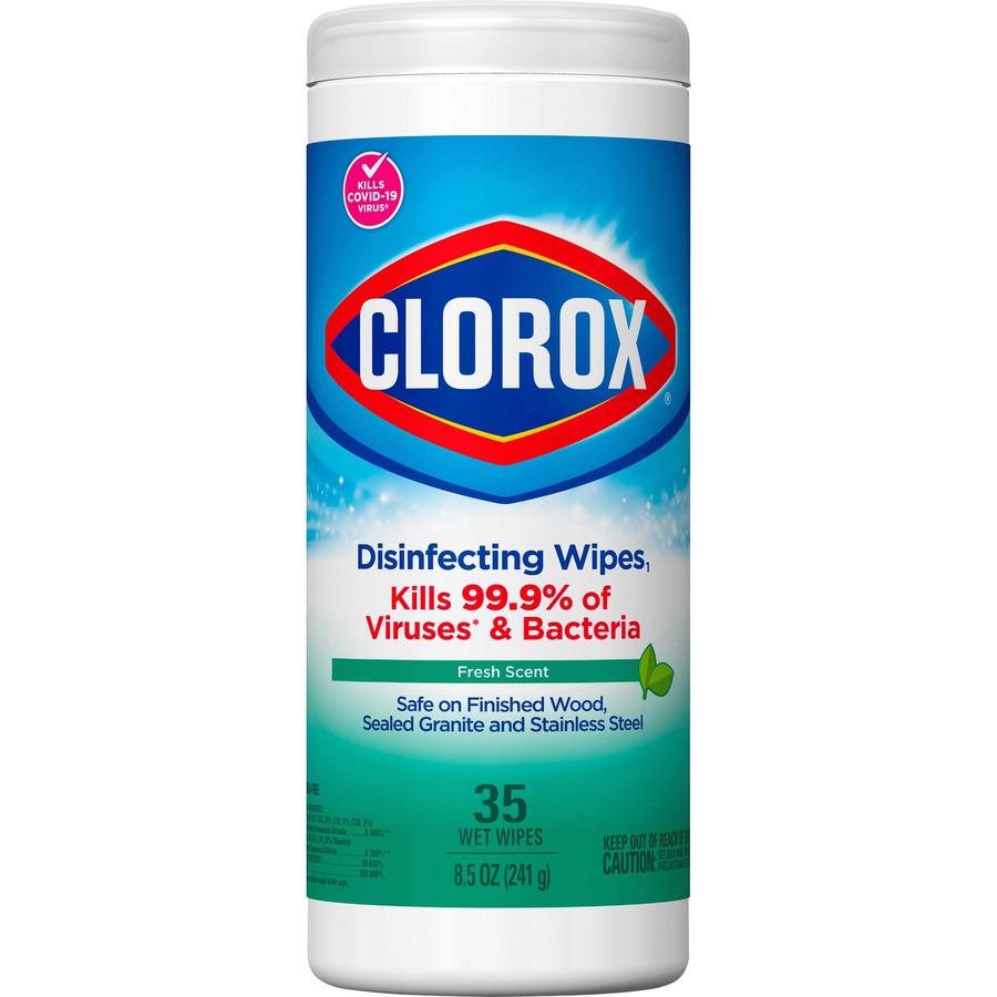 Clorox Disinfecting Cleaning Wipes - Ready-To-Use Wipe - Fresh Scent - 35 / Canister - 12 / Carton - Green. Picture 5