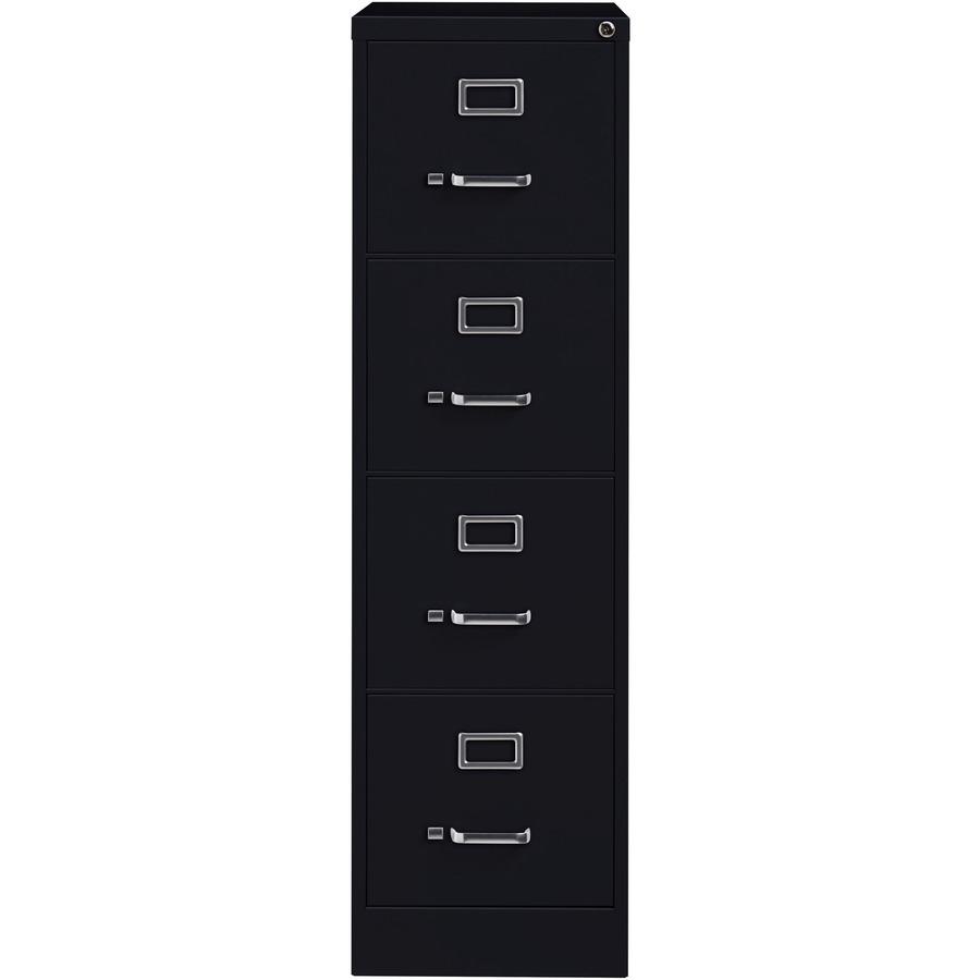 Lorell Fortress Series 26-1/2" Commercial-Grade Vertical File Cabinet - 15" x 26.5" x 52" - 4 x Drawer(s) for File - Letter - Vertical - Security Lock, Ball-bearing Suspension, Heavy Duty - Black - St. Picture 4