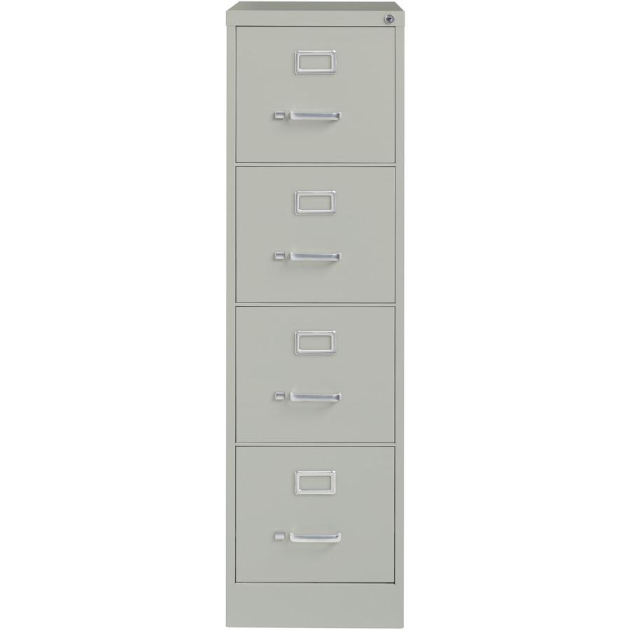 Lorell Fortress Series 26-1/2" Commercial-Grade Vertical File Cabinet - 15" x 26.5" x 52" - 4 x Drawer(s) for File - Letter - Vertical - Security Lock, Ball-bearing Suspension, Heavy Duty - Light Gray. Picture 3