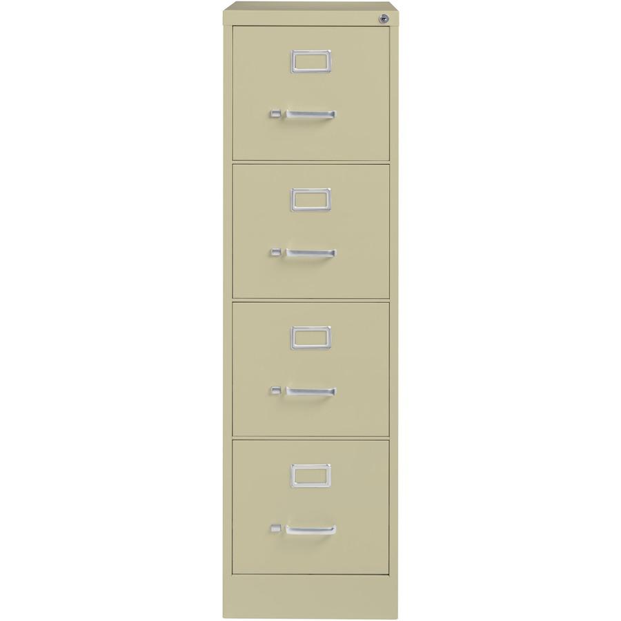 Lorell Fortress Series 26-1/2" Commercial-Grade Vertical File Cabinet - 15" x 26.5" x 52" - 4 x Drawer(s) for File - Letter - Vertical - Security Lock, Ball-bearing Suspension, Heavy Duty - Putty - St. Picture 3