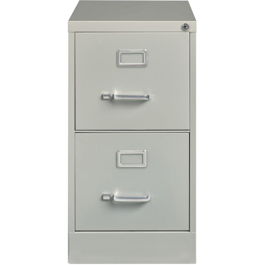 Lorell Vertical Fle - 2-Drawer - 15" x 26.5" x 28.4" - 2 x Drawer(s) for File - Letter - Vertical - Security Lock, Ball-bearing Suspension, Heavy Duty - Light Gray - Steel - Recycled. Picture 4