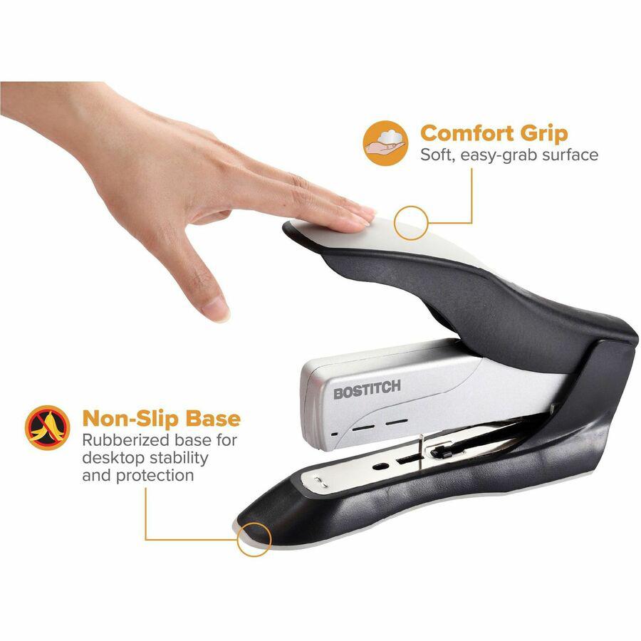 Bostitch Spring-Powered Antimicrobial Heavy Duty Stapler - 100 Sheets Capacity - 210 Staple Capacity - Full Strip - 1/2" Staple Size - 1 Each - Black, Gray. Picture 4