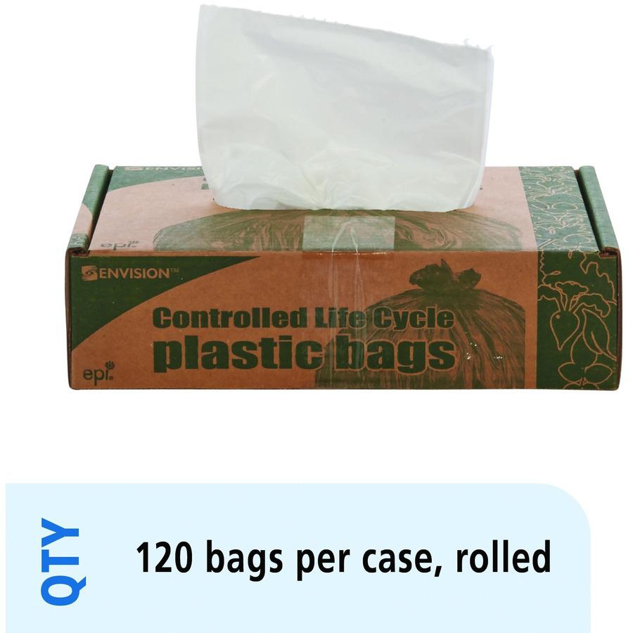 Stout Controlled Life-Cycle Plastic Trash Bags - 13 gal Capacity - 24" Width x 30" Length - 0.70 mil (18 Micron) Thickness - White - 120/Carton - Office Waste. Picture 6