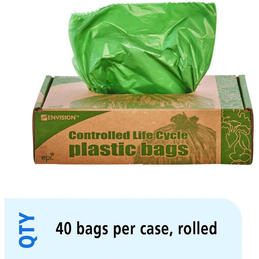 Stout Controlled Life-Cycle Plastic Trash Bags - 33 gal Capacity - 33" Width x 40" Length - 1.10 mil (28 Micron) Thickness - Green - 40/Carton - Office Waste. Picture 4