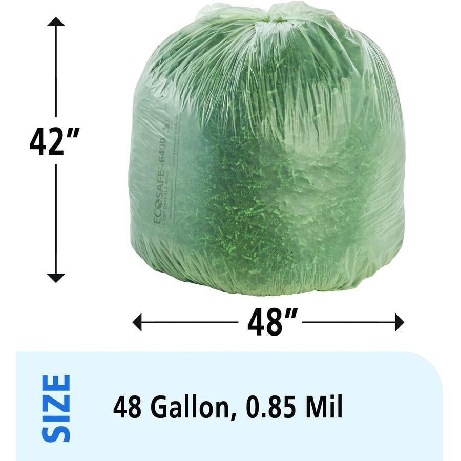 Stout EcoSafe Trash Bags - 48 gal Capacity - 42" Width x 48" Length - 0.85 mil (22 Micron) Thickness - Green - Plastic - 40/Carton. Picture 4