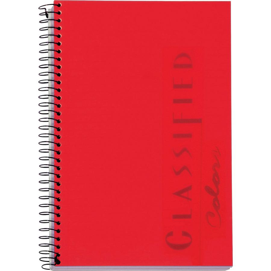 TOPS Classified Business Notebooks - 100 Sheets - Coilock - 20 lb Basis Weight - 5 1/2" x 8 1/2" - White Paper - RubyPlastic Cover - Perforated - 1 Each. Picture 2