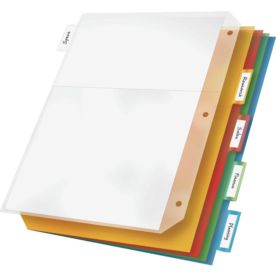 Cardinal Ring Binder Poly Pockets - 20 x Sheet Capacity - For Letter 8 1/2" x 11" Sheet - 3 x Holes - Assorted - Poly - 5 / Pack. Picture 4