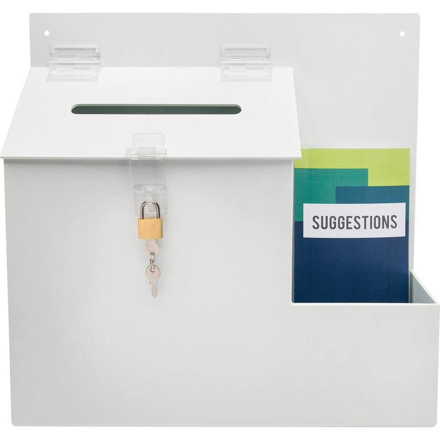Deflecto Suggestion Box - External Dimensions: 13.8" Width x 3.6" Depth x 13" Height - Key Lock Closure - Plastic - White - For Suggestion Card - 1 Each. Picture 5