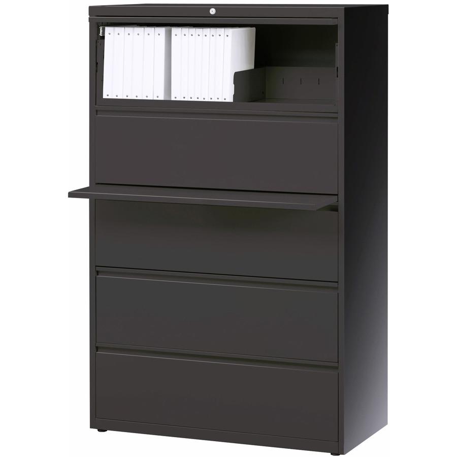 Lorell Lateral File - 5-Drawer - 42" x 18.6" x 67.7" - 5 x Drawer(s) - Legal, Letter, A4 - Lateral - Rust Proof, Leveling Glide, Interlocking - Charcoal - Steel - Recycled. Picture 4