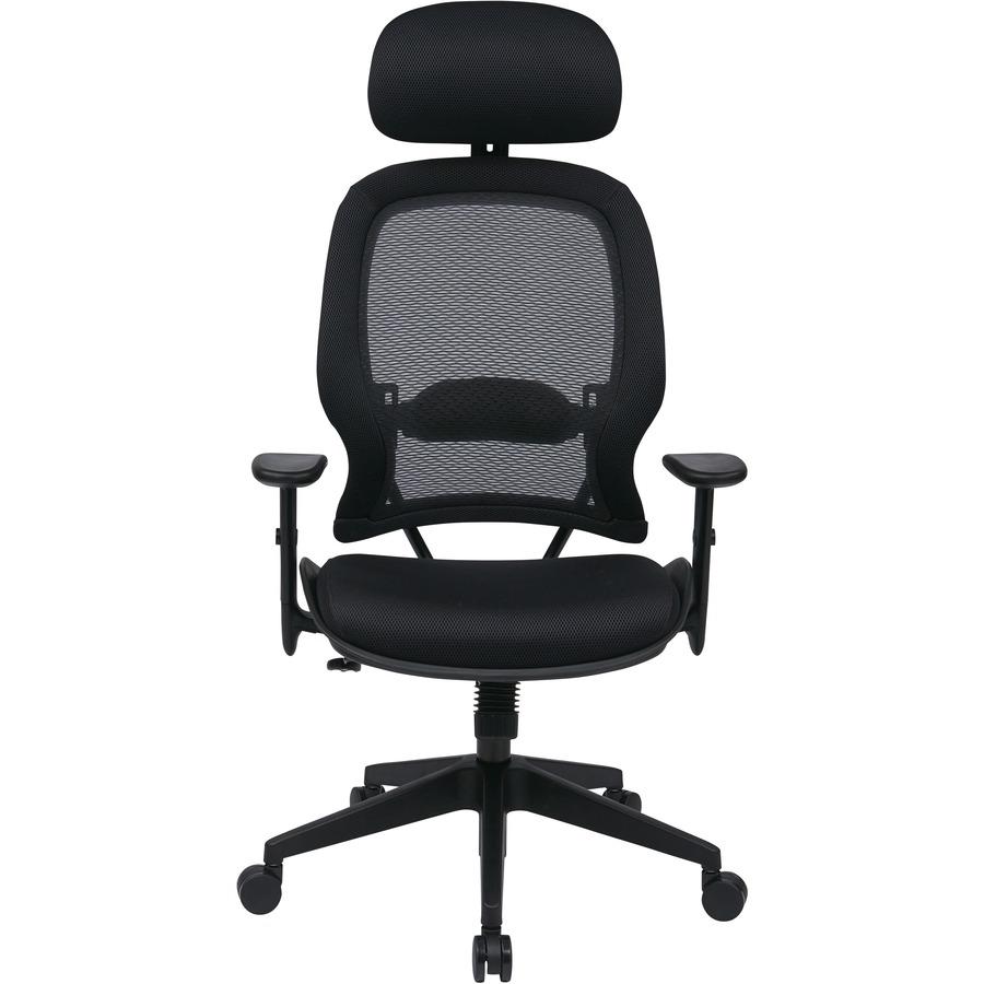 Office Star Professional Air Grid Chair with Adjustable Headrest - Mesh Seat - 5-star Base - Black - 1 Each. Picture 3